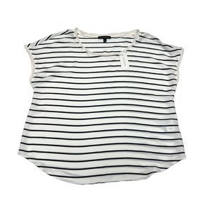 New With Tags Banana Republic Tee Size L White Black Stripe Cap Sleeve Polyester